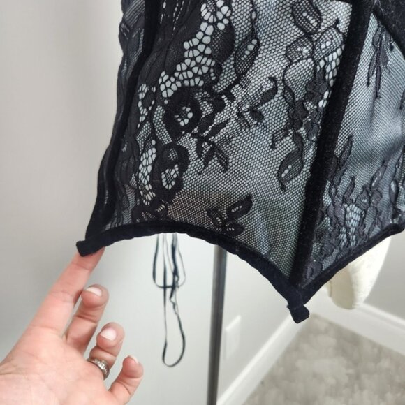 Coquette Corset Top Black Grey Pace Size Small Renaissance Castlecore Fairytale - Picture 4 of 13